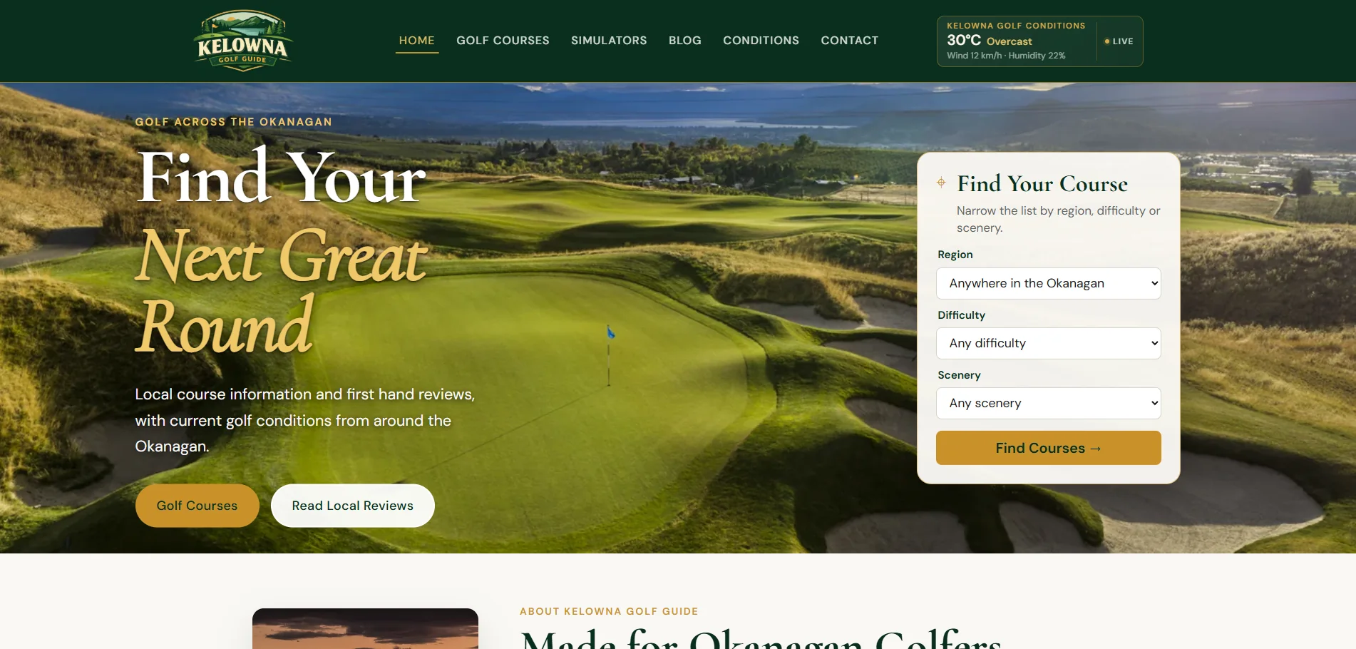 Kelowna Golf Guide website screenshot